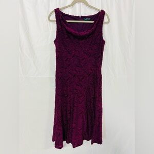 Lauren Ralph Lauren Sleeveless Midi Dress Scoop Plum Fuchsia velvet textured 10